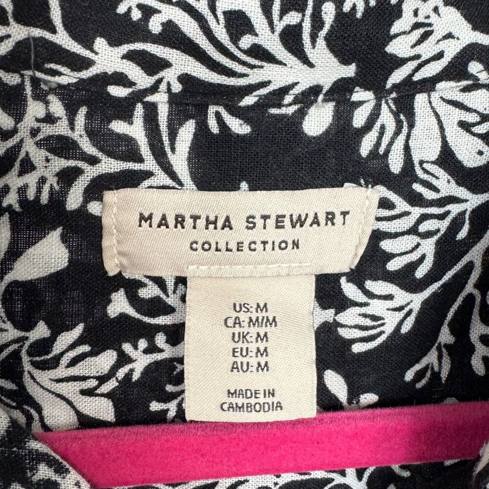 Martha Stewart Black and white coral print button up tunic top swim Size Medium - Picture 3 of 11